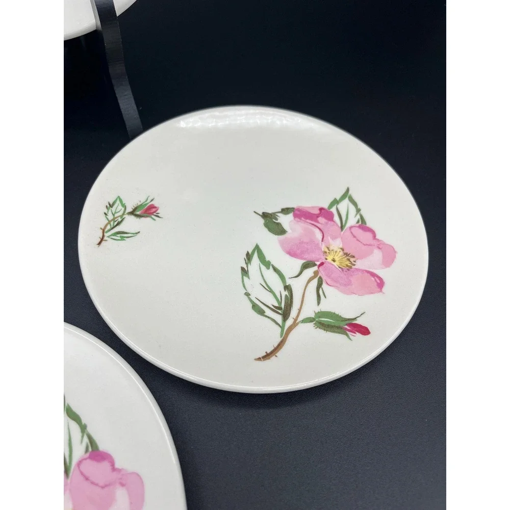 Knowles China Sweetbriar Bread and Butter Plate Set 6 Pieces Pink Roses Dinner